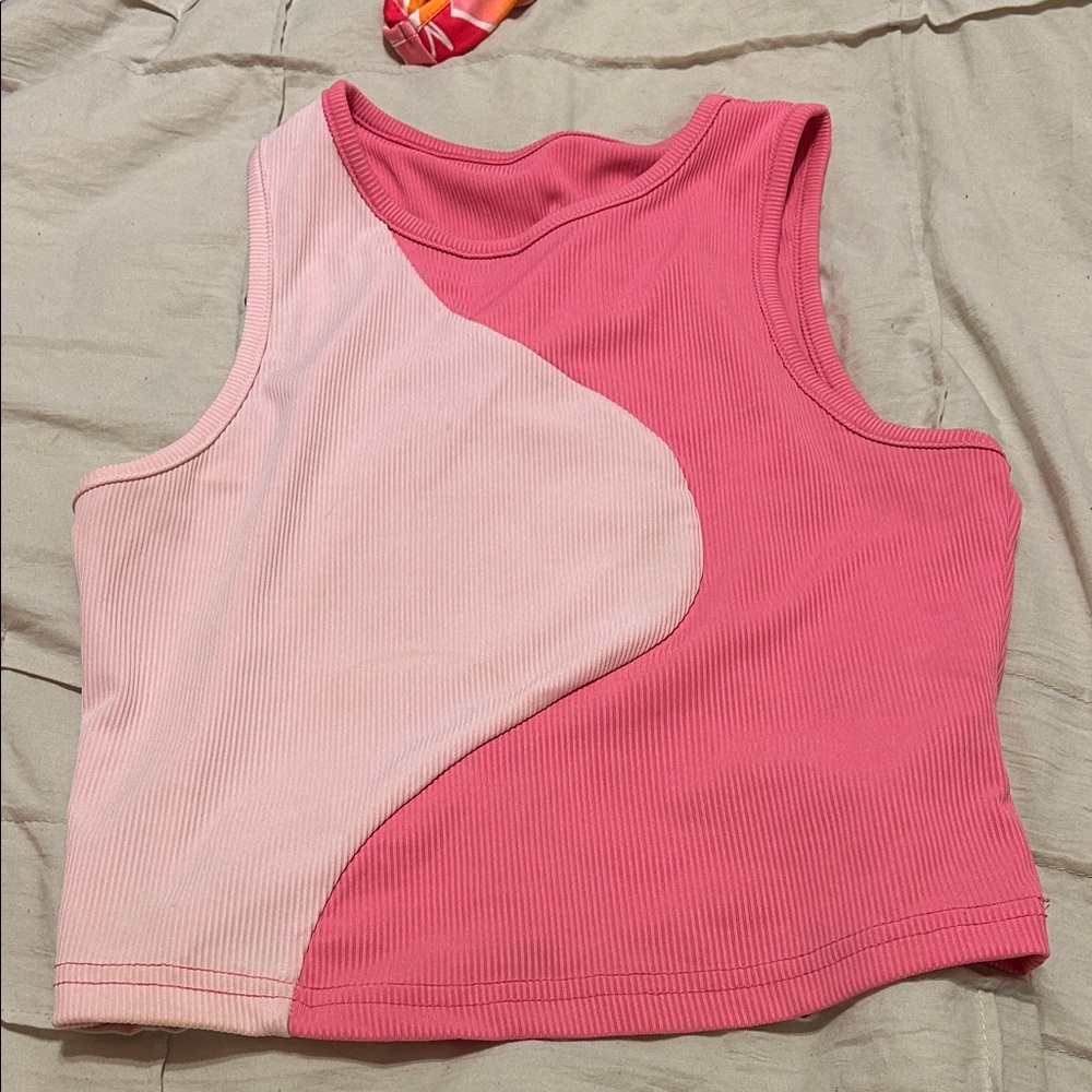 SHEIN Pink Colorblock Crop Top